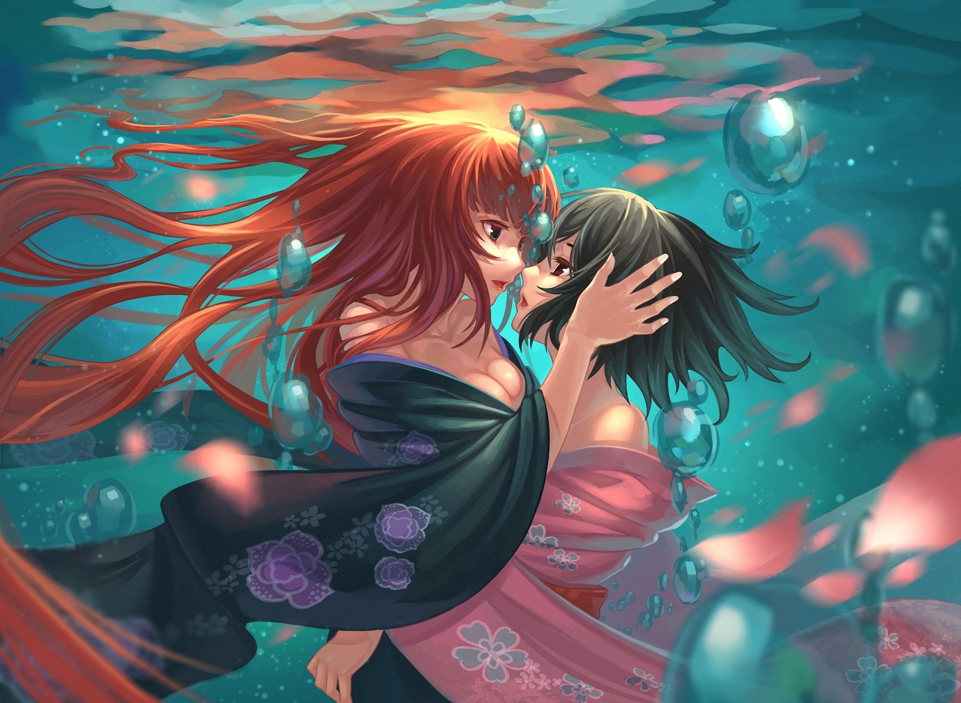 love, Water, Anime, Girls, Underwater, Original, Mood, Bubbles Wallpaper