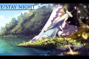 fate, Stay, Night, Leaves, Magicians, Saber, Sword, Tree, Water, Weapon