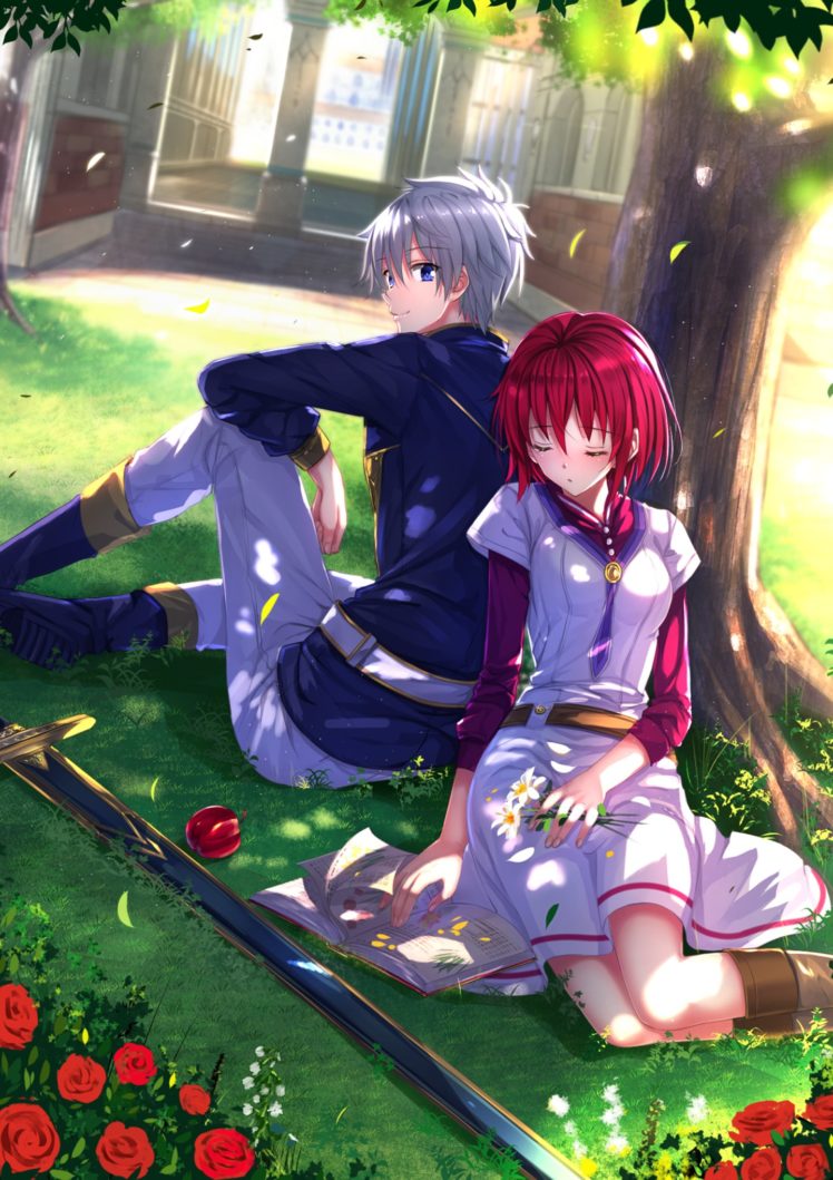 anime, Couple, Red, Hair, Tree, Love, Cute, Girl, Boy HD Wallpaper Desktop Background