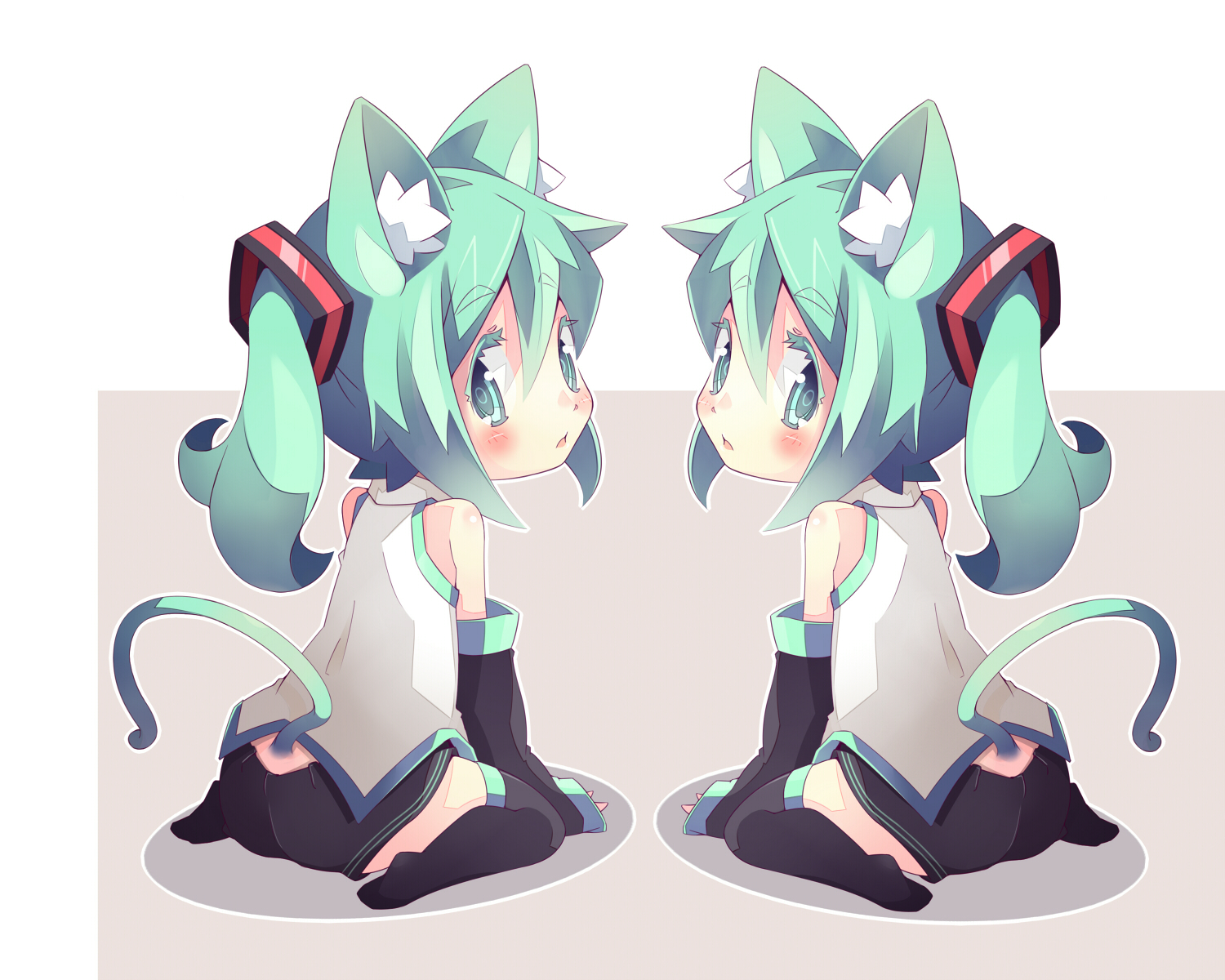 girls, Animal, Ears, Catgirl, Hatsune, Miku, Shiitake, Tail, Vocaloid Wallpaper