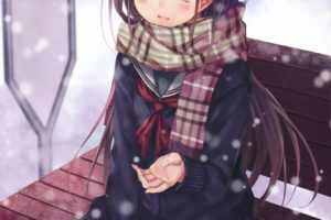 anime, Girl, Original, Snow, Winter, Beauty, School, Uniform