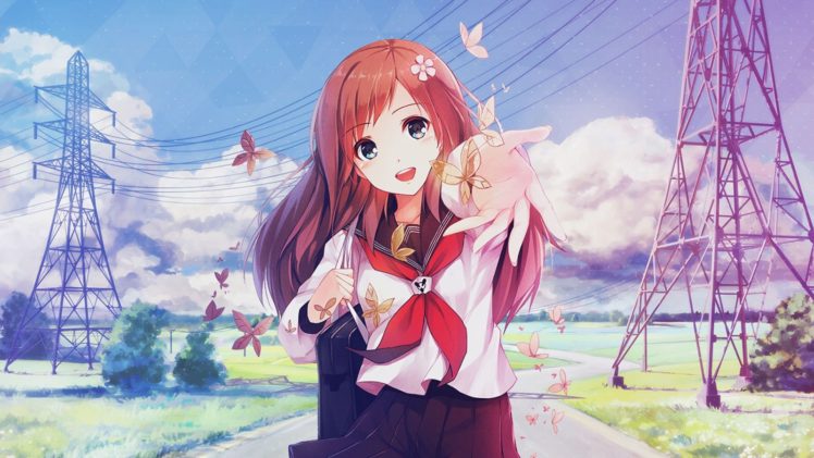 original, Anime, Girl, Smile, Cute, School, Uniform, Summer, Happy HD Wallpaper Desktop Background