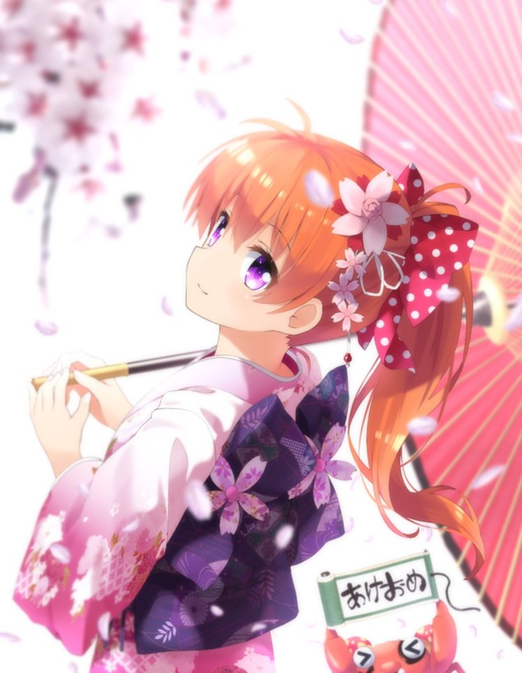 anime, Girl, Gekkan, Shoujo, Nozaki kun, Sakura, Umbrella, Long, Hair, Anime, Series, Flower, Cute, Girl, Beauty, Kimono HD Wallpaper Desktop Background
