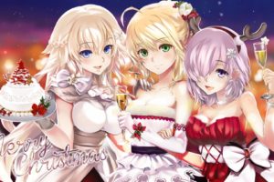breasts, Christmas, Cleavage, Dress, Fate, Grand, Order, Horns, Ruler,  fate, Apocrypha , Saber, Shielder,  fate, Grand, Order , Tagme,  artist