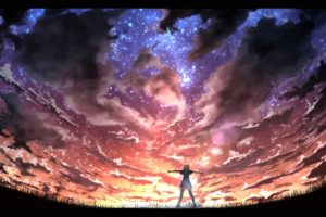 clouds, Grass, Kigumo, Tyou, Original, Scenic, Sky, Stars