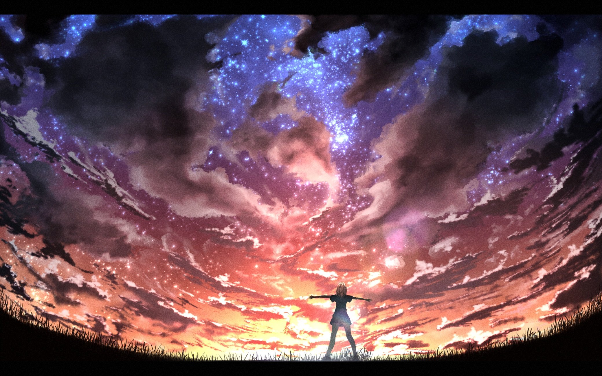 clouds, Grass, Kigumo, Tyou, Original, Scenic, Sky, Stars Wallpaper