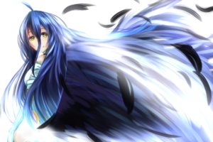albedo, Black, Hair, Feathers, Long, Hair, Overlord, Tagme,  artist , Wings, Yellow, Eyes