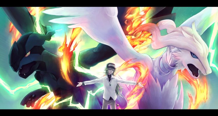 pokemon, Green, Hair, Hat, N, Pokemon, Rackety, Reshiram, Zekrom HD Wallpaper Desktop Background