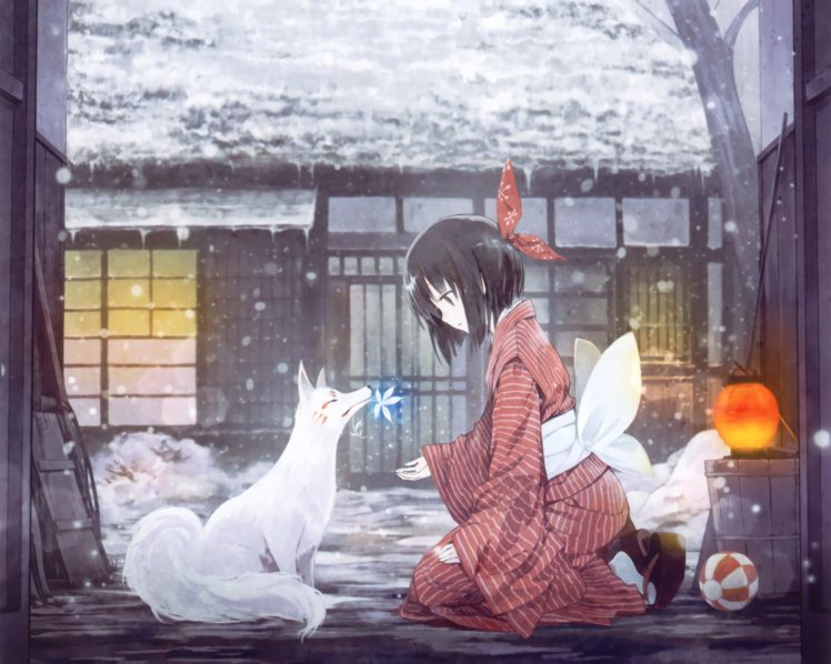 original, Animal, Black, Hair, Fox, Japanese, Clothes, Short, Hair, Snow, Takano, Otohiko HD Wallpaper Desktop Background
