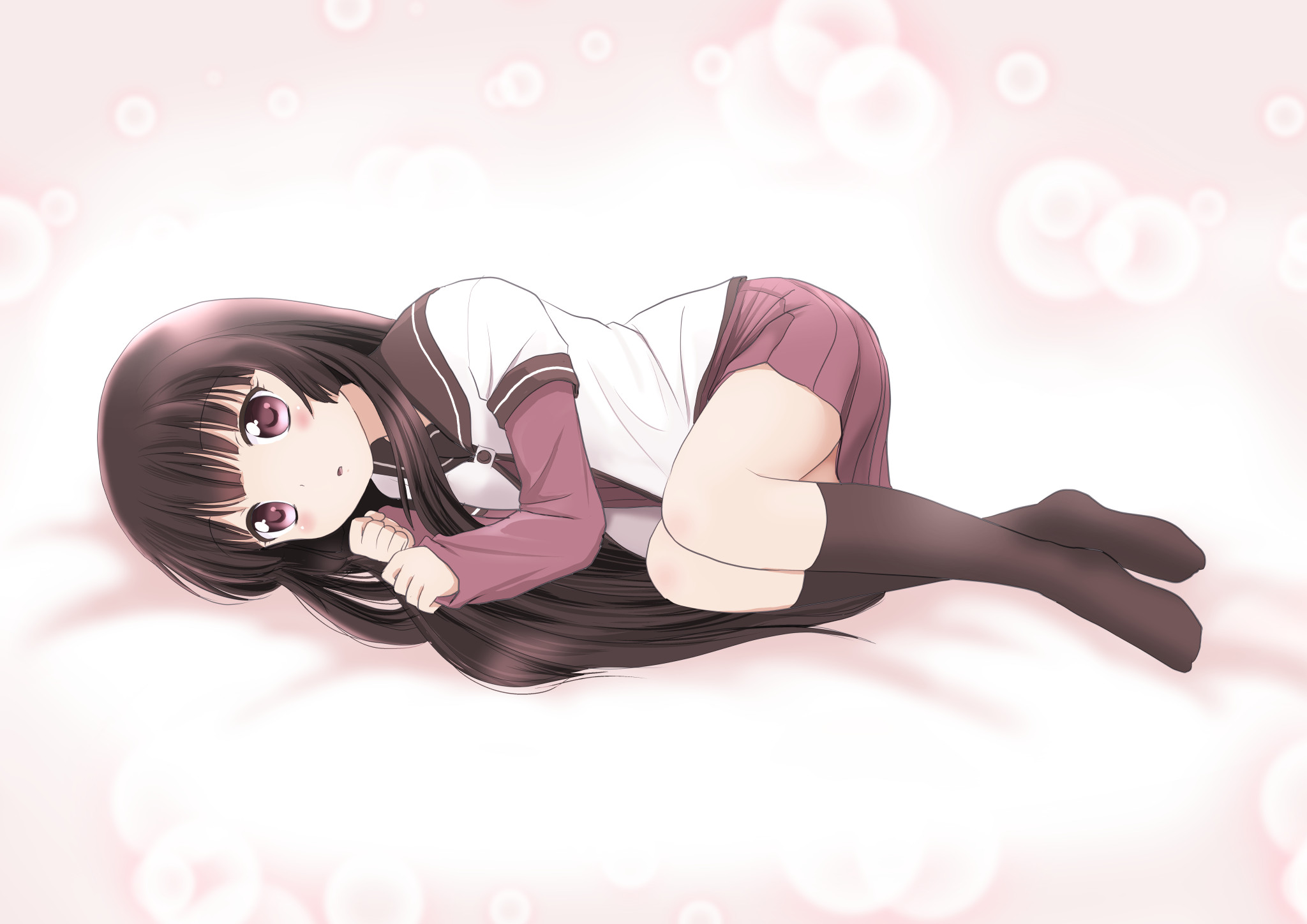 yuru, Yuri, Blush, Brown, Hair, Kneehighs, Matsumoto, Rise, Purple, Eyes, Seifuku Wallpaper