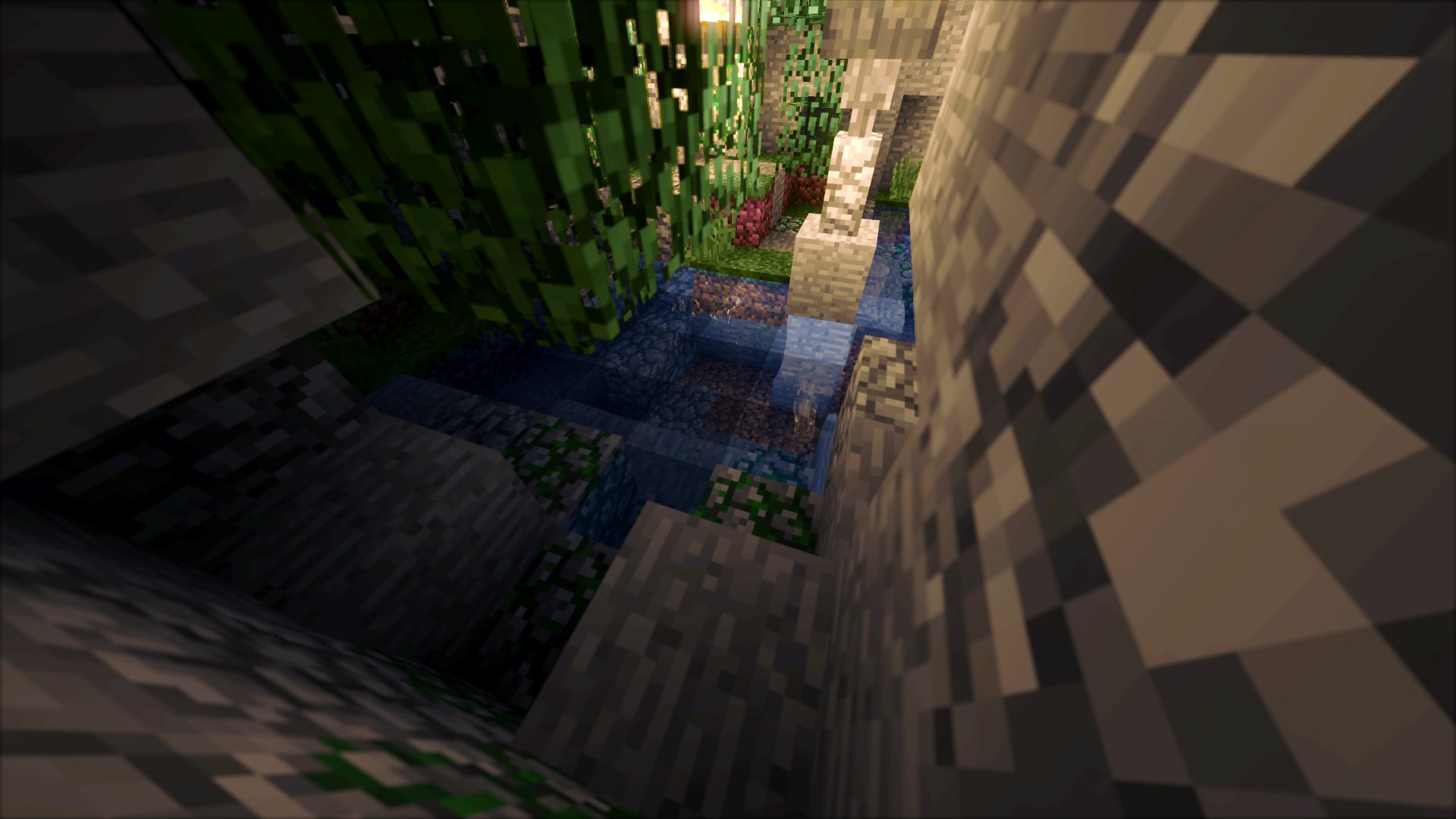 minecraft, Cave, Shaders, Shadow, Glowing, Water Wallpaper