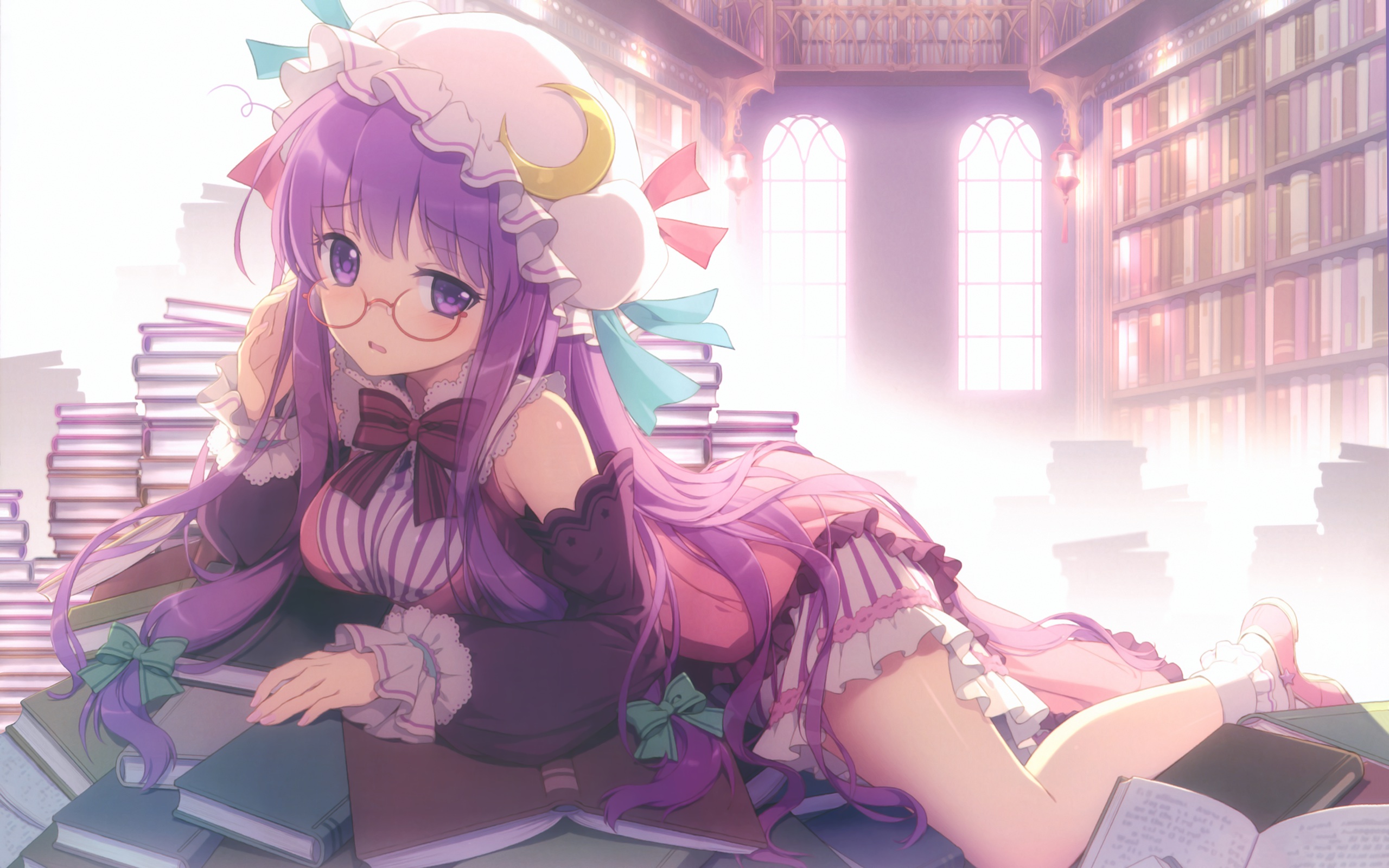 vocaloid, Book, Glasses, Patchouli, Knowledge, Wind, Mail Wallpaper