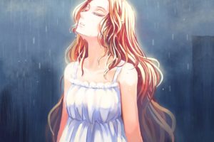 rain, Anime, Girl, Long, Hair, Beauty, Dress