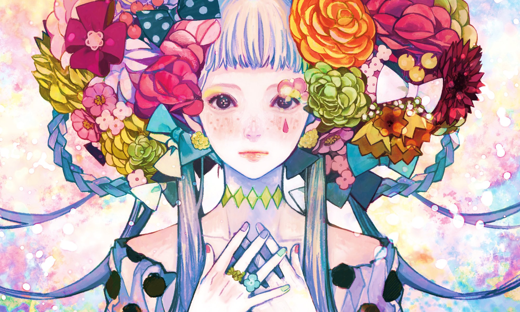 anime, Girl, Cute, Flower, Face Wallpaper