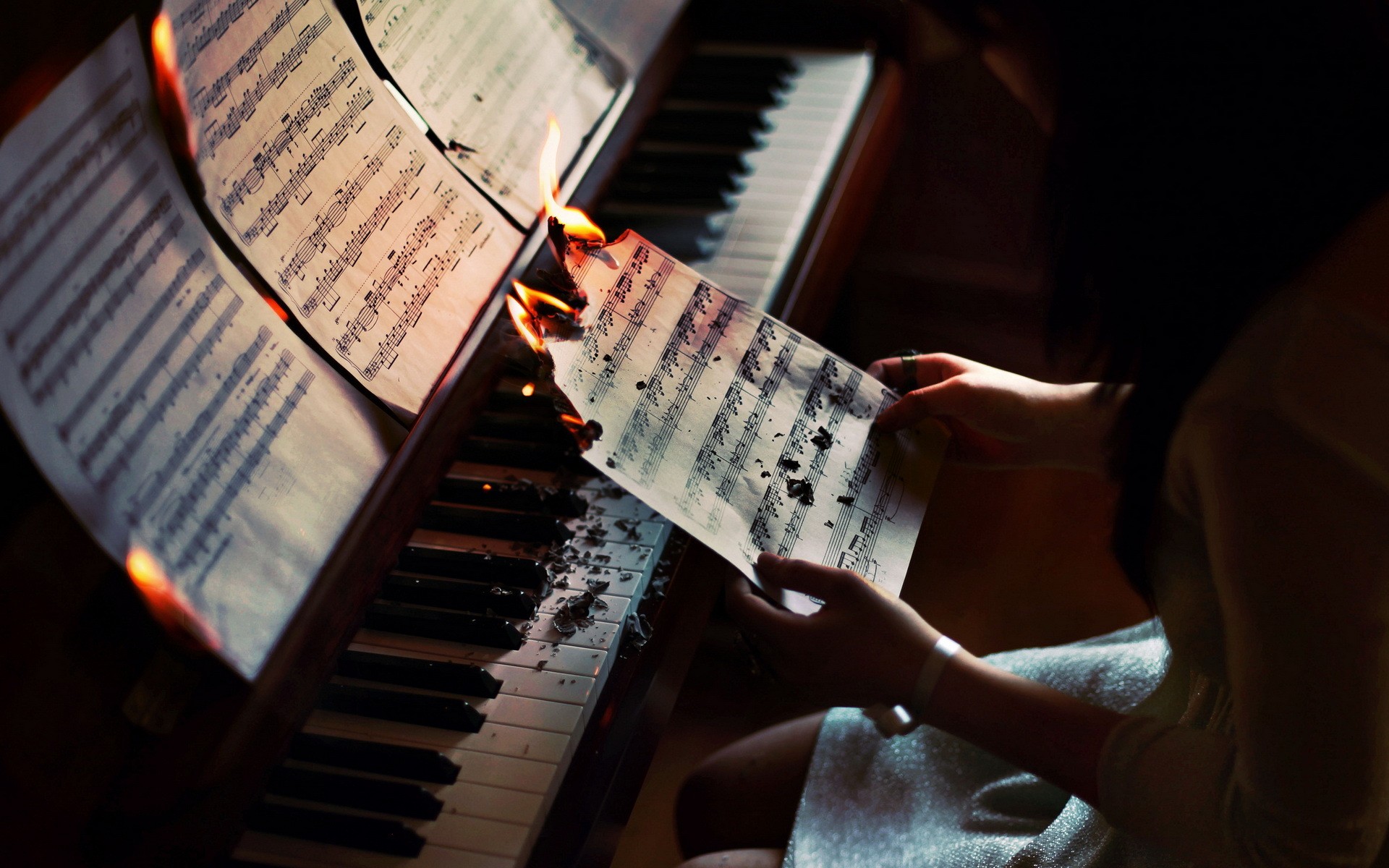 piano, Fire, Mood Wallpaper