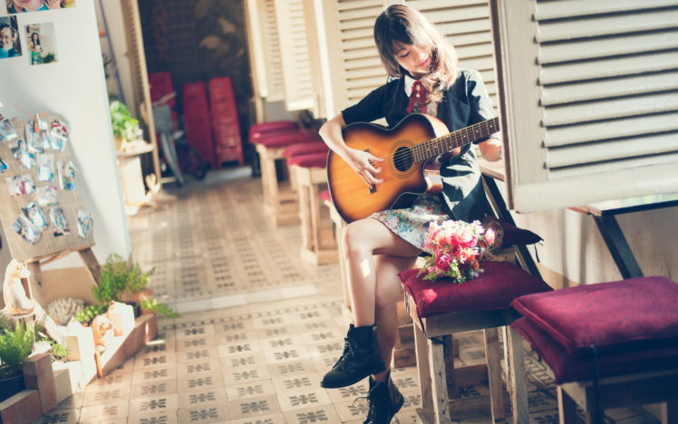 girl, Guitar, Music, Mood, Asian HD Wallpaper Desktop Background