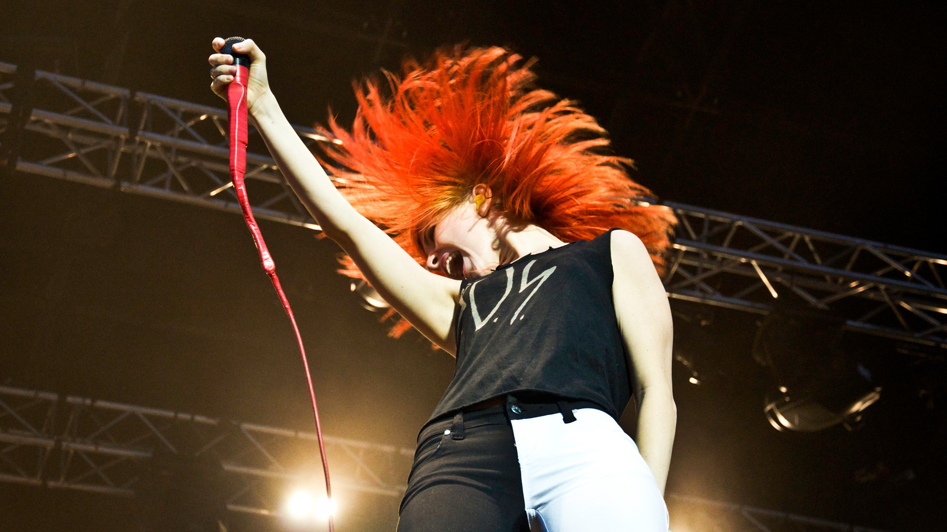 microphone, Paramore, Hayley, Williams, Hair, Red, Scene, Concert Wallpaper