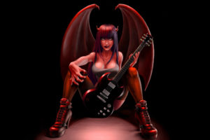 dark, Demon, Women, Females, Girls, Wings, Evil, Sexy, Babes, Music, Guitar, Fantasy