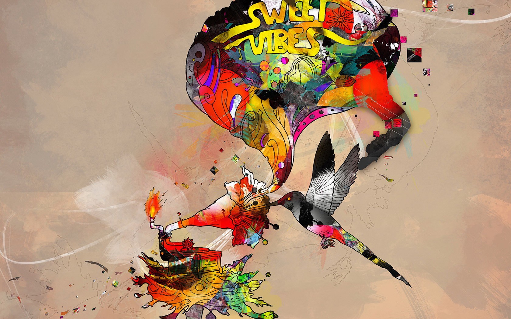 art, Psychedelic, Music, Text, Birds Wallpaper