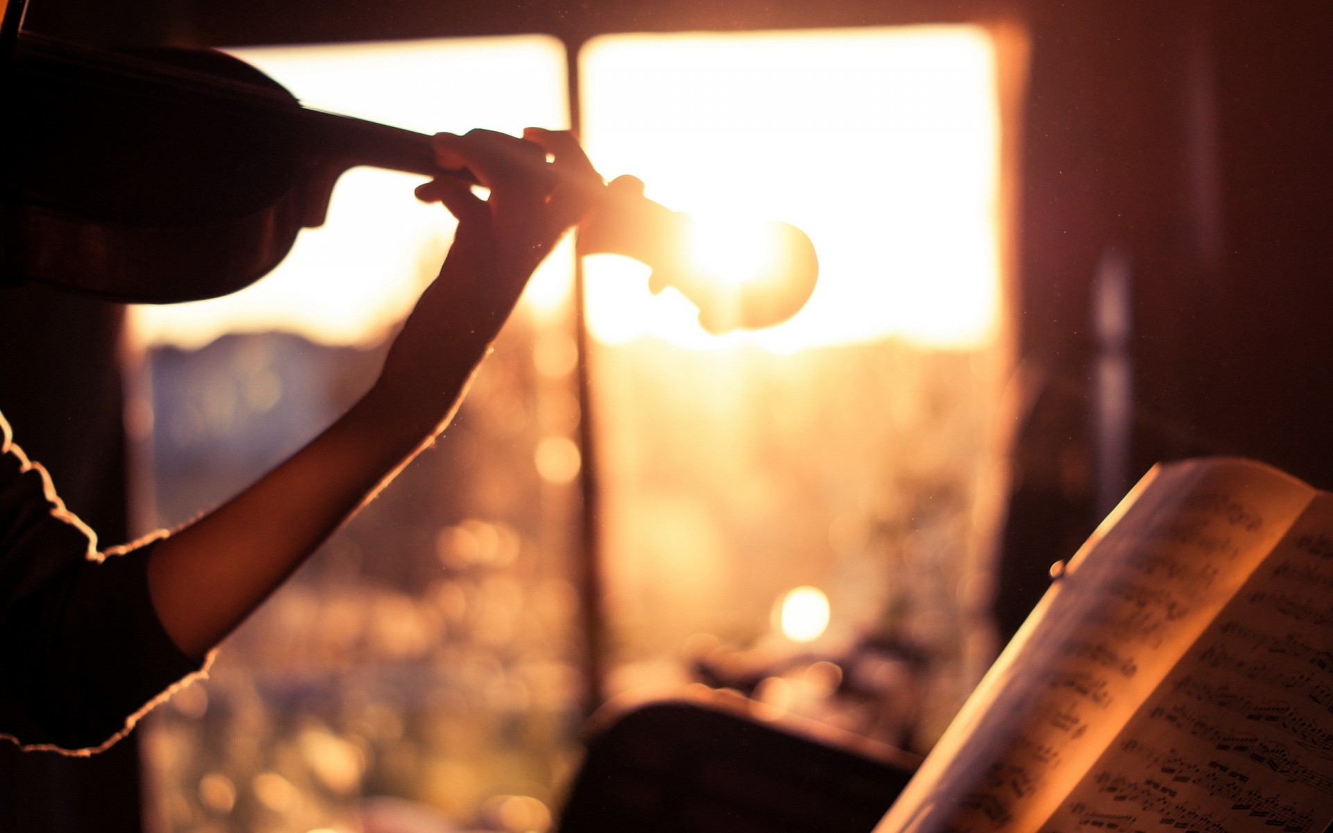 violin, Instrument, Sunset Wallpaper