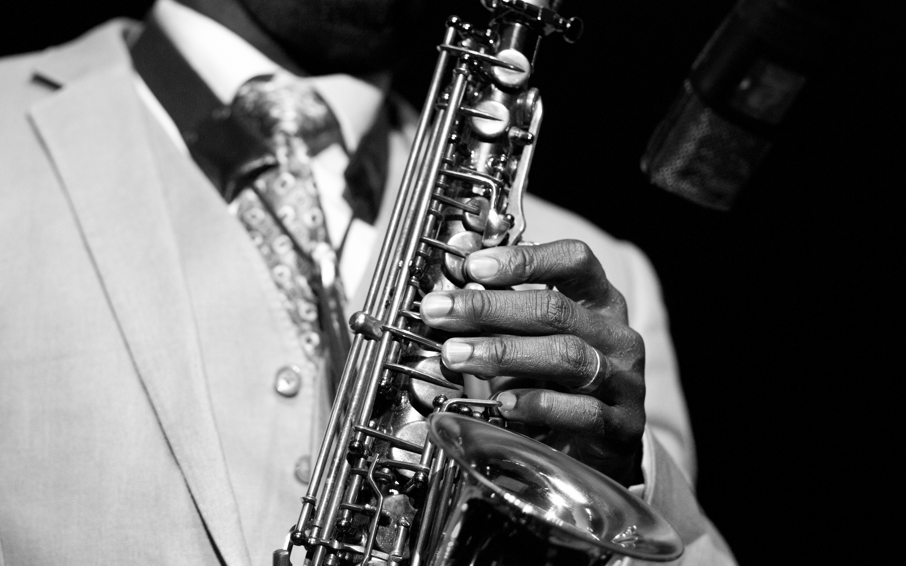 saxophone, Black, White, Men, Males Wallpaper
