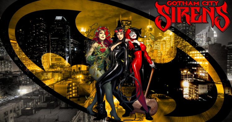 gotham city sirens, D c, Dc comics, Catwoman, Poison, Ivy, Harley, Quinn, Superhero, Gotham, City, Sirens HD Wallpaper Desktop Background