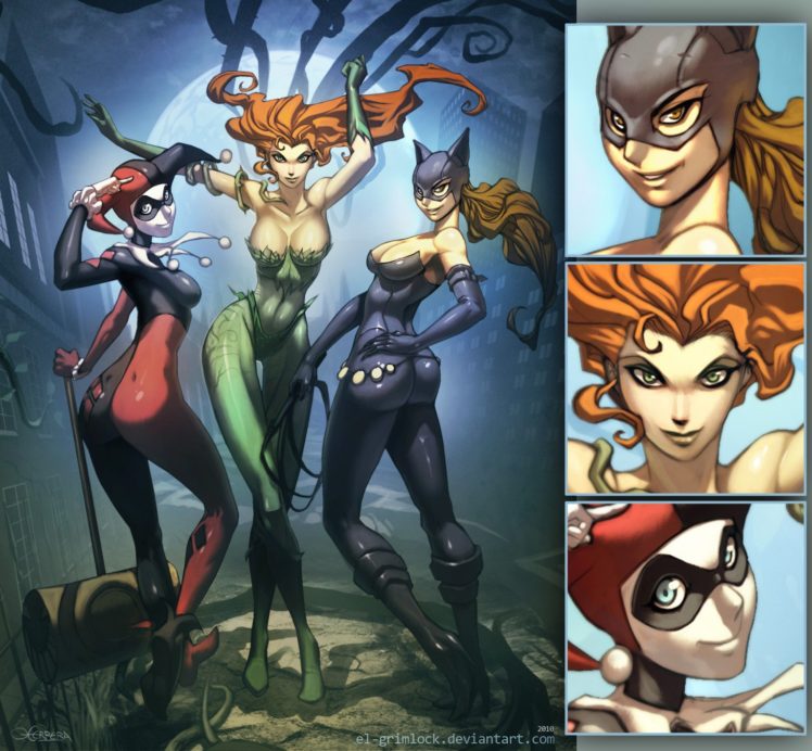 gotham city sirens, D c, Dc comics, Catwoman, Poison, Ivy, Harley, Quinn, Superhero, Gotham, City, Sirens HD Wallpaper Desktop Background