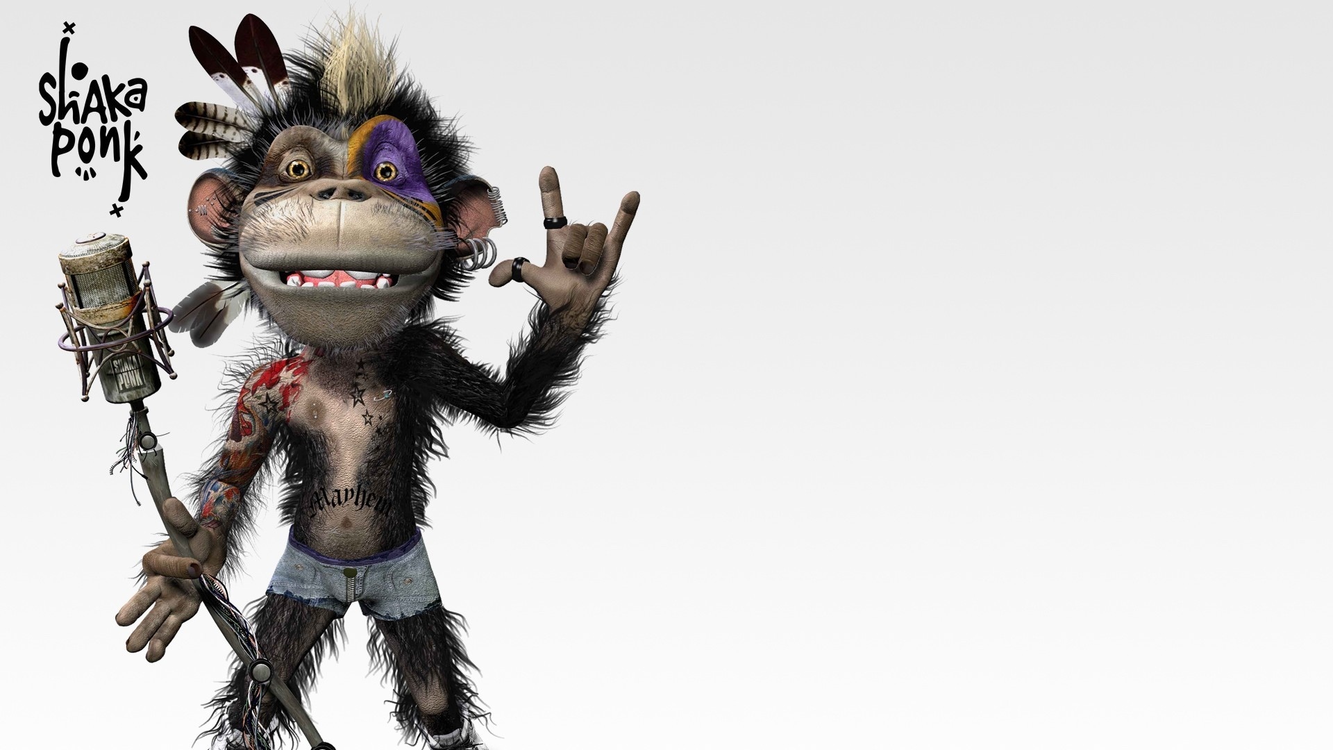 funny, Makeup, Music, Monkey, Shaka, Ponk, Microphone, Goz, Indian, Feather, Humor Wallpaper
