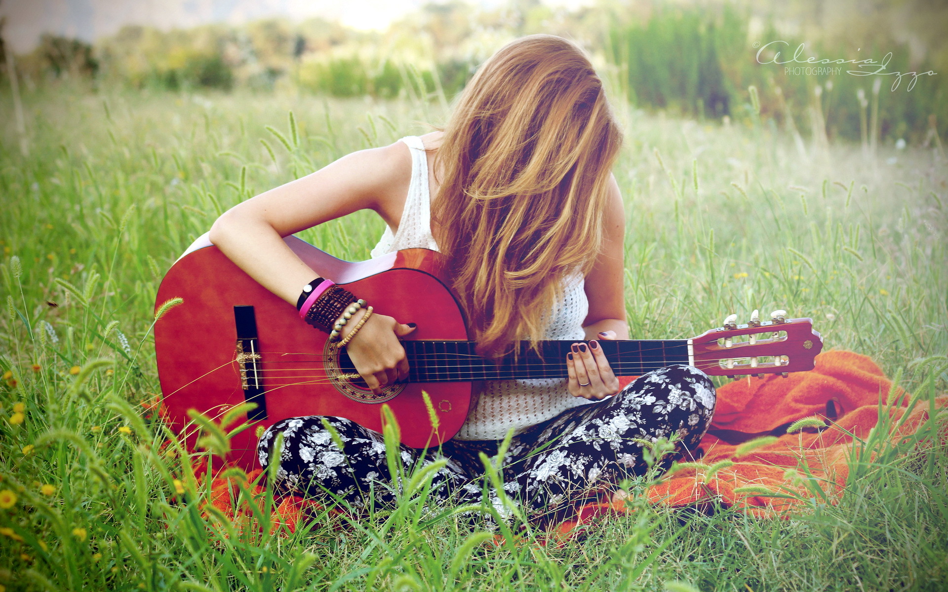 girl, Guitar, Music Wallpaper