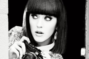 katy, Perry, Brunette, Camera, B w, Face