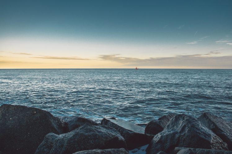 nature, Beauty, Sea, Stones, Boat, Horizon HD Wallpaper Desktop Background