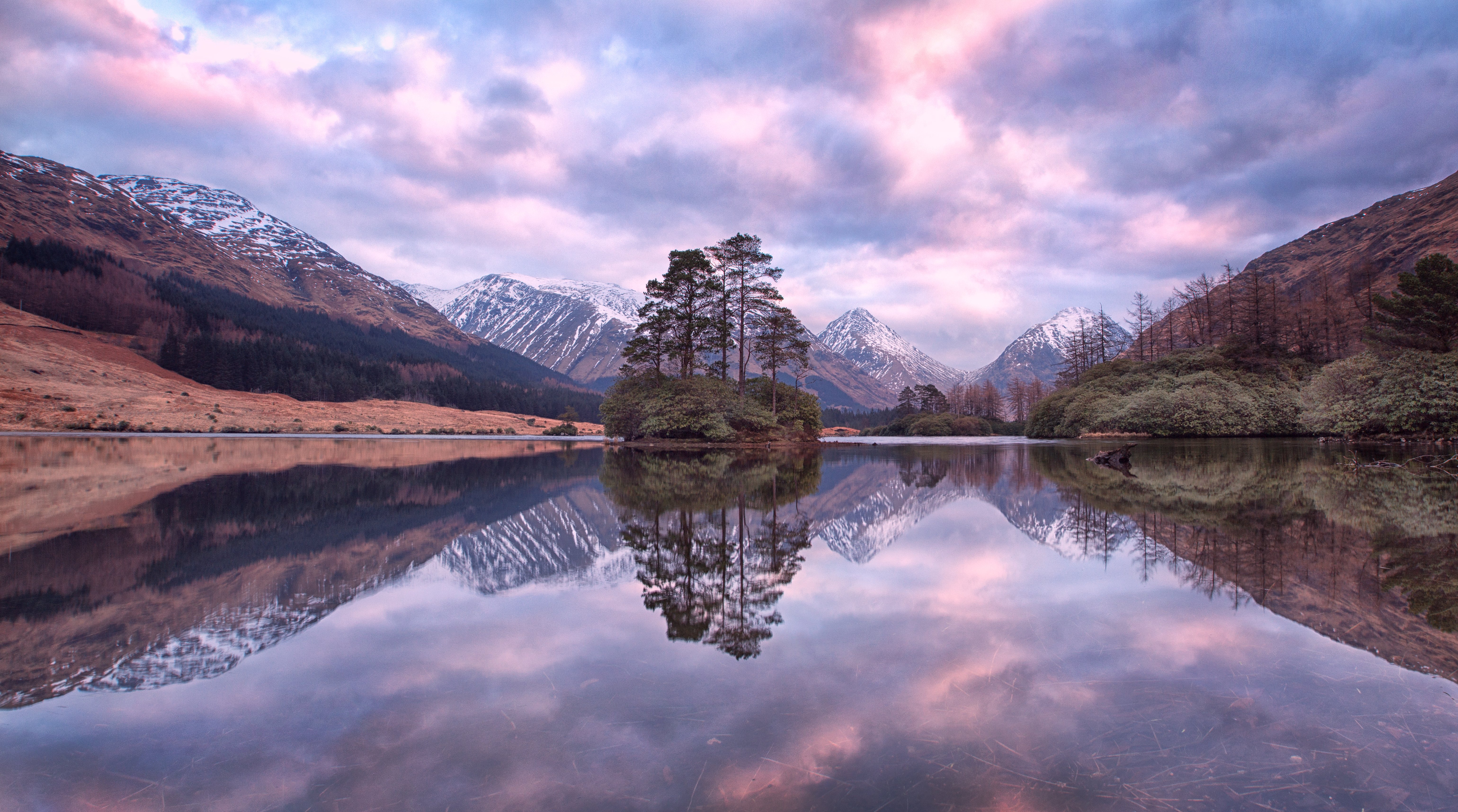 scotland, Highlands, Glen, Etive, Mountains, Sunset, Lake, Trees, Landscape Wallpaper