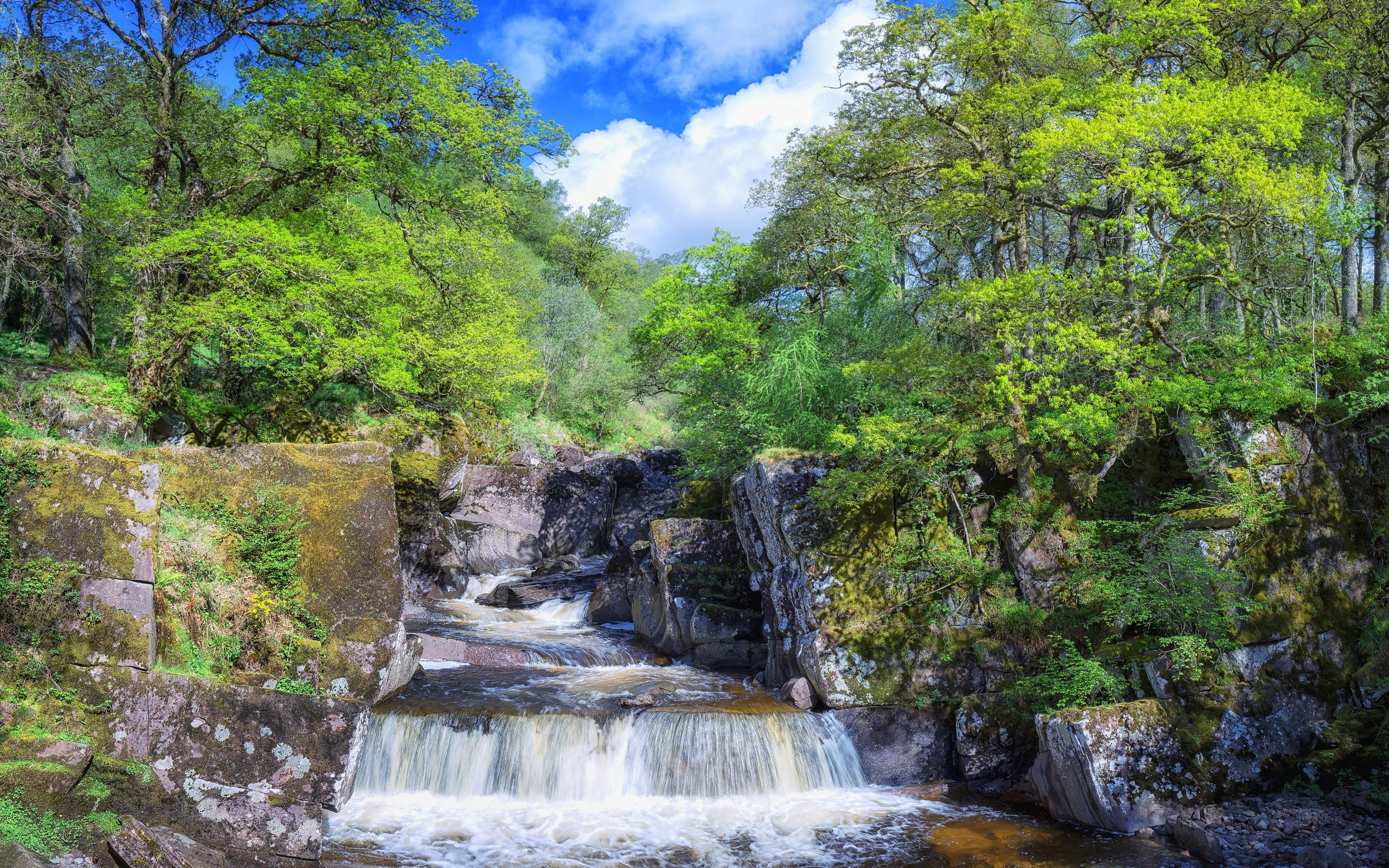 trossachs, National, Park, Scotland, Waterfall, Landscape Wallpaper