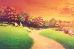 anime, Landscape, Sunset, Sky, Tree, House