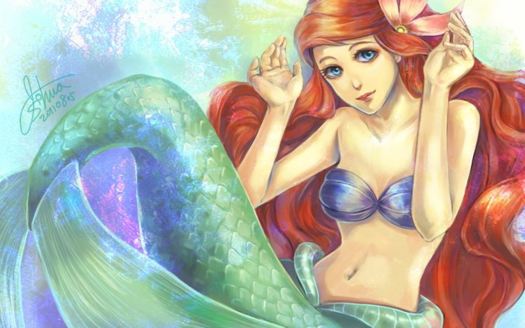 ariel, Flower, Girl, Art, The, Little, Mermaid HD Wallpaper Desktop Background