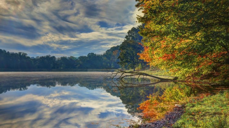 lake, Leaves, Nature, Fall, Walk, Park, Trees, Forest, Water, Colors, Autumn, Splendor, Autumn, Clouds, River, Sky, Colorful HD Wallpaper Desktop Background