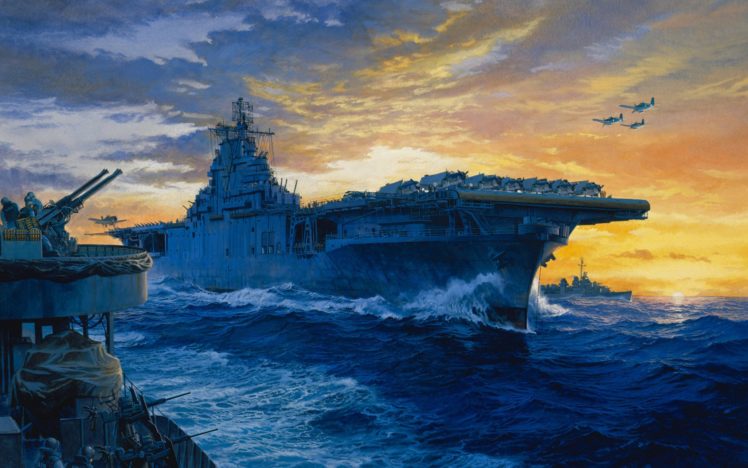 navy, Aircraft, Carrier, Art, Planes, Painting, On, Station HD Wallpaper Desktop Background