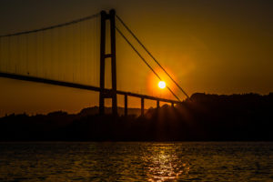 bridge, Sunlight, Ocean, Silhouette