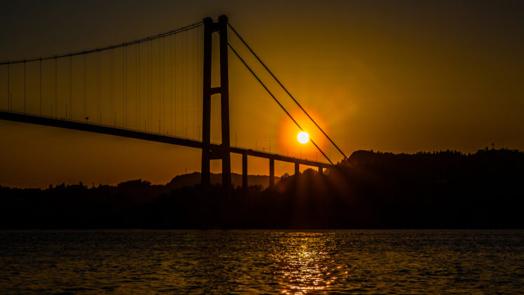 bridge, Sunlight, Ocean, Silhouette HD Wallpaper Desktop Background