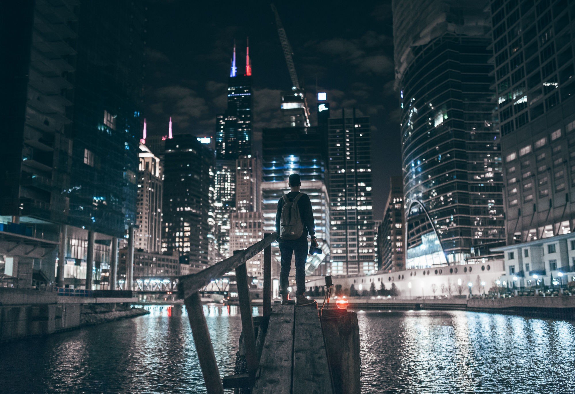 river, Chicago, City, Lights, Skyscraper, Night, Cityscape Wallpaper