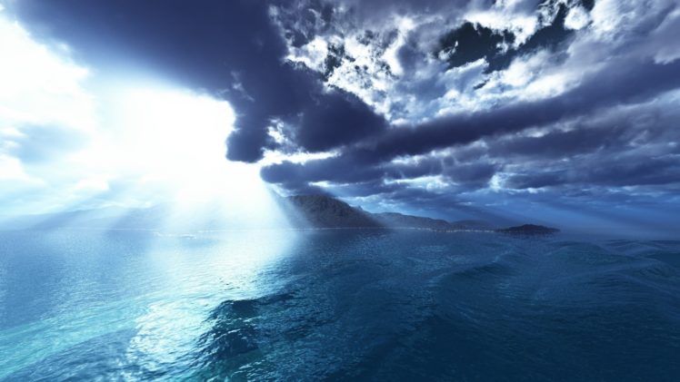 sun, Sea, Art, Island, Clouds, Waves HD Wallpaper Desktop Background