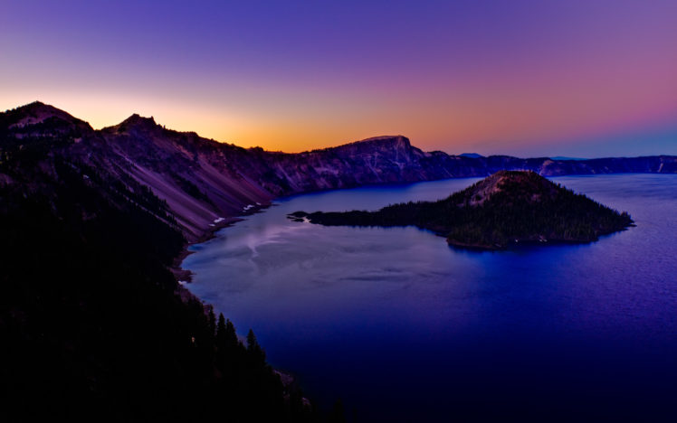 crater, Lake, Sunset, Island HD Wallpaper Desktop Background