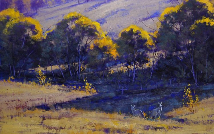 trees, Nature, Art, Grass, Kangaroo, Artsaus, Australia HD Wallpaper Desktop Background