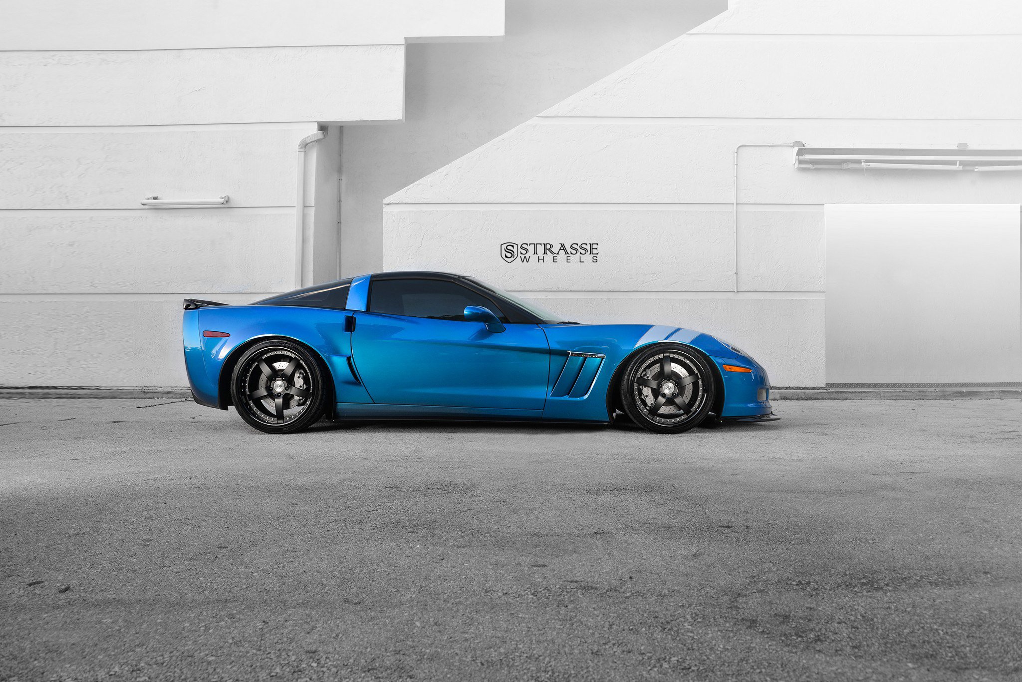 strasse, Wheels, Corvette, Gransport,  c6 , Cars, Blue Wallpaper