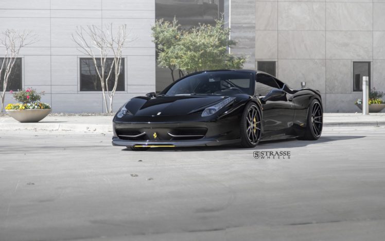 strasse, Wheels, Ferrari, 458, Italia, Black, Cars HD Wallpaper Desktop Background