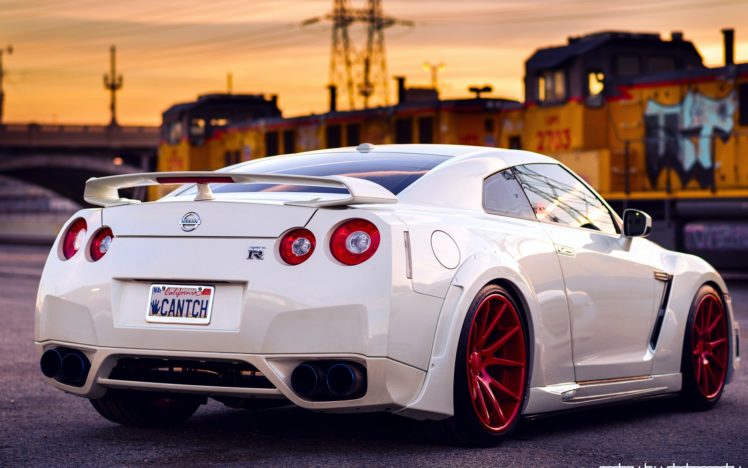 nissan, Gt r, White, Back, Red, Wheels, Sky, Sunset, Tuning, Supercar, Supercars HD Wallpaper Desktop Background