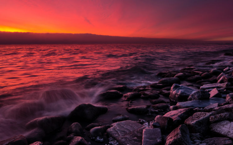 ocean, Rocks, Stones, Sunset, Shore HD Wallpaper Desktop Background