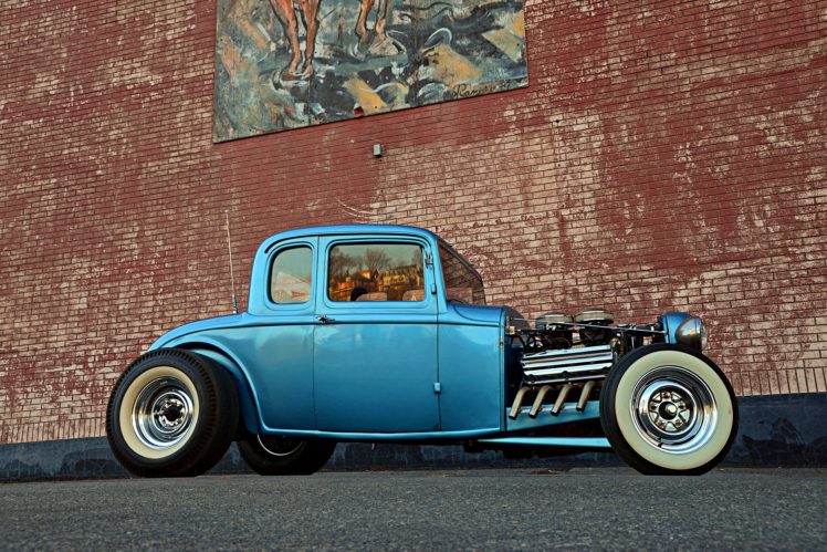 1932, Ford, Five window, Coupe, Hot, Rod, Blue HD Wallpaper Desktop Background