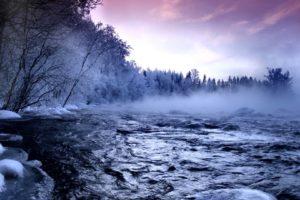 hd wallpaper with a landscape with river and snow in the winter