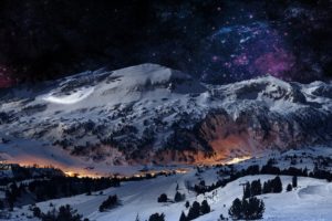 nature, Snow, Winter, Landscape, Mountains, Stars, Night, Lights, 53675, 2560x1440